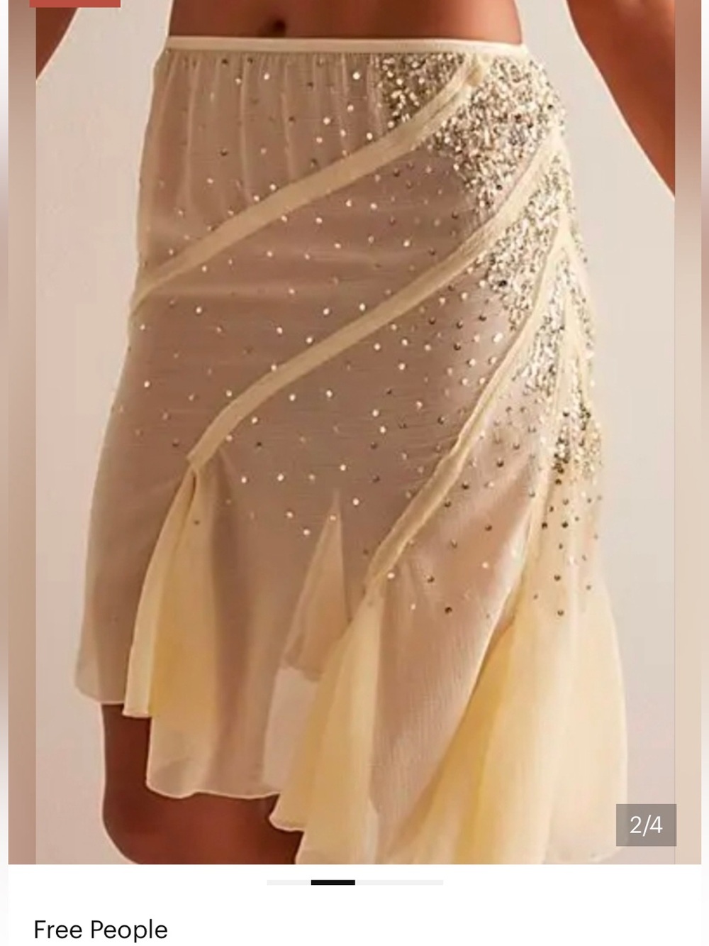 Free People Cream Sheer Embellished Midi Skirt - Picture 2 of 5